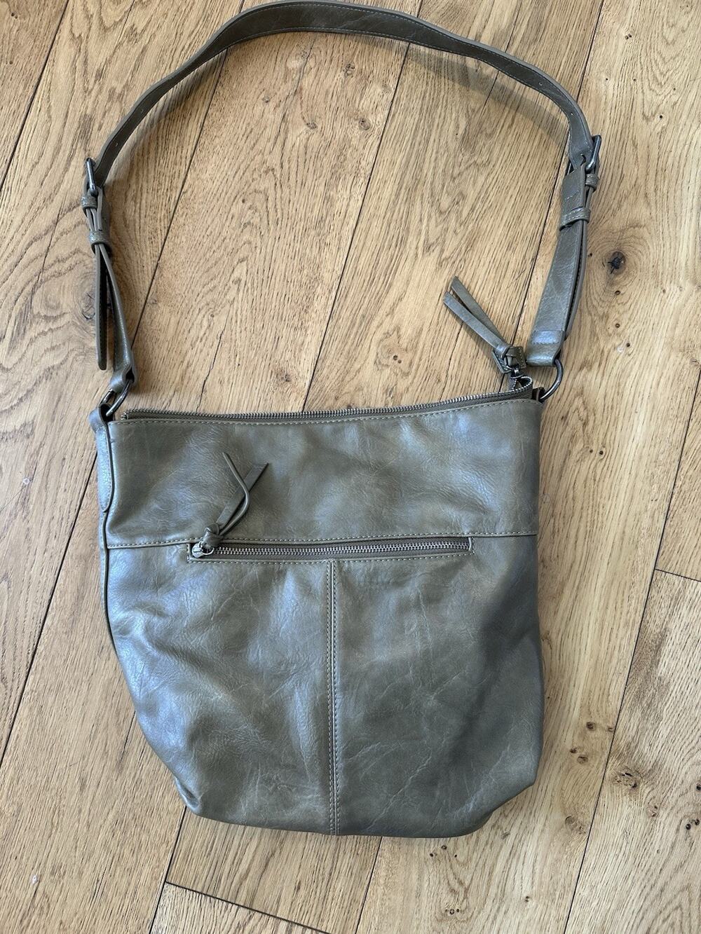Joy Susan Large Crossbody Messenger Bag Purse Zip Vegan Adjustable Taupe